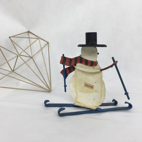 Metal Snowman On Skis Candle Holder - Picture 2 of 3